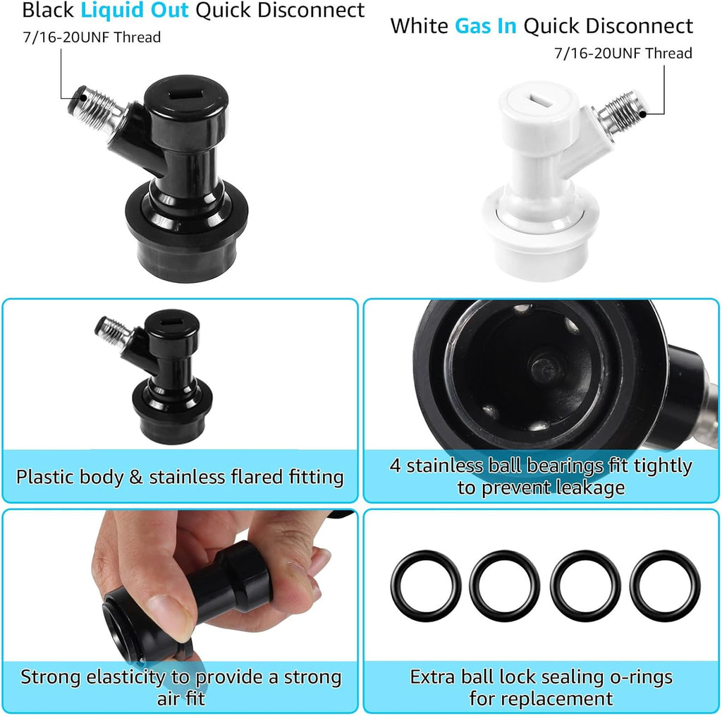 Ball Lock Quick Disconnect – Push to Connect Beer Line Fittings Set | O.D 3/8" Tube-7/16-20UNF Thread, Quick