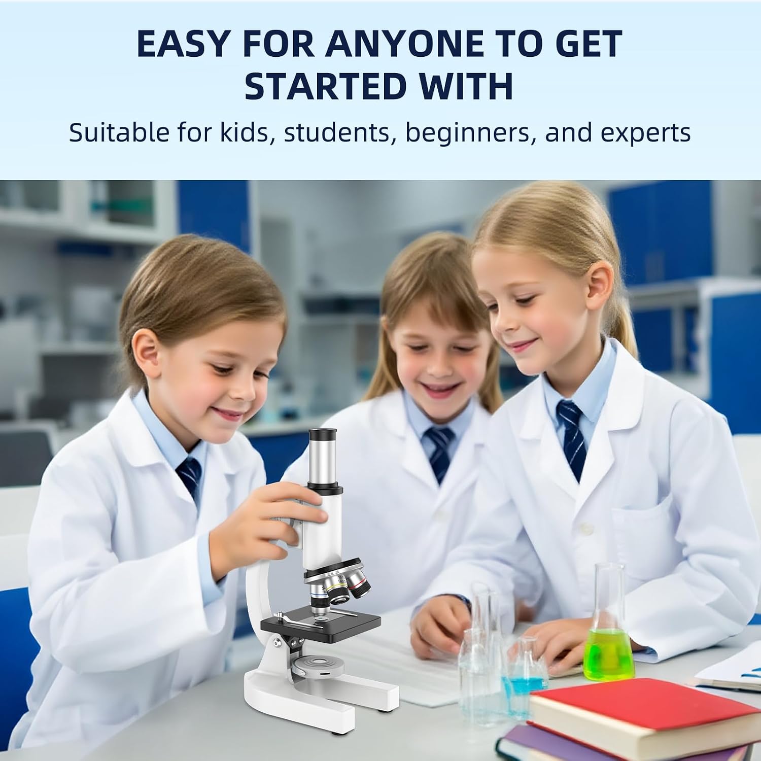 40-2000X Compound Microscope for Kids Adults Beginners | Lightweight Metal-Made / LED Light / Prepared Slide Kit and