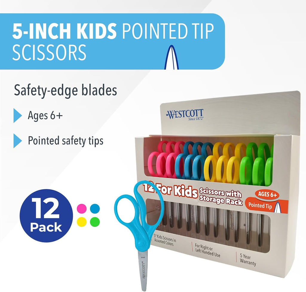 Right & Left-Handed Scissors For Kids - Back to School Essentials, Classroom Must Haves, Art Supplies - 5-Inch