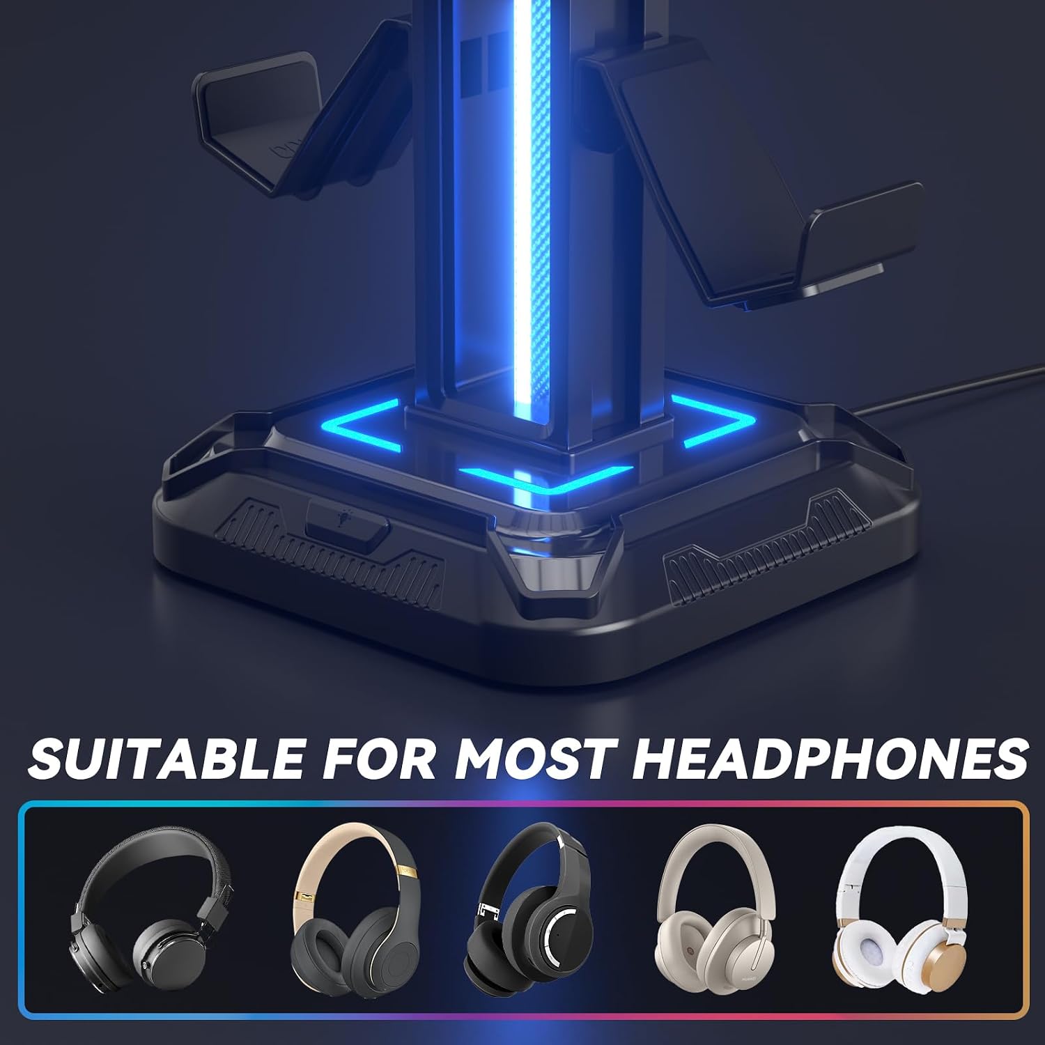RGB Headset Stand with 9 Light Modes - Controller Holder for Desk - Rotatable Headphone Stand & Detachable Controller