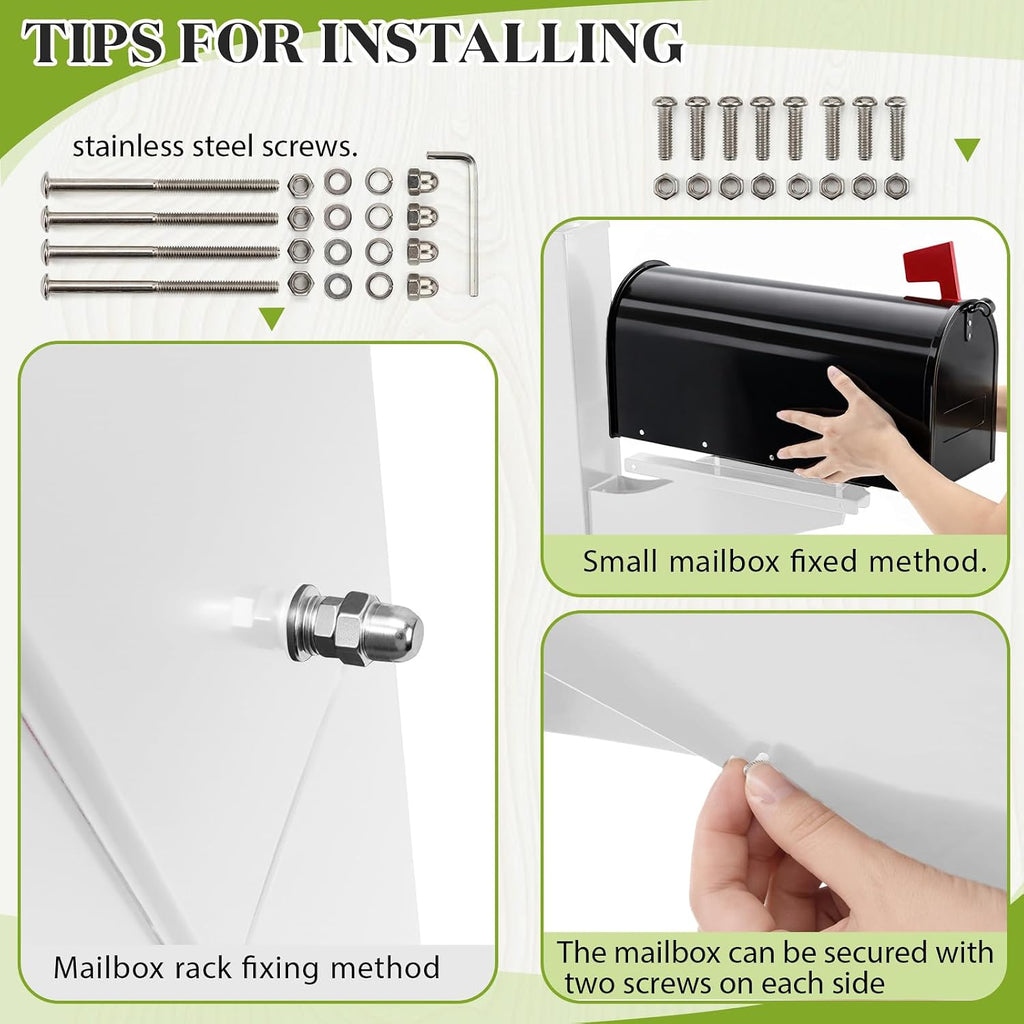 White,Black 1 Set Iron Mailbox Posts with Mailbox for Outside Ground Mounting Post 56 Inch Tall Heavy Duty