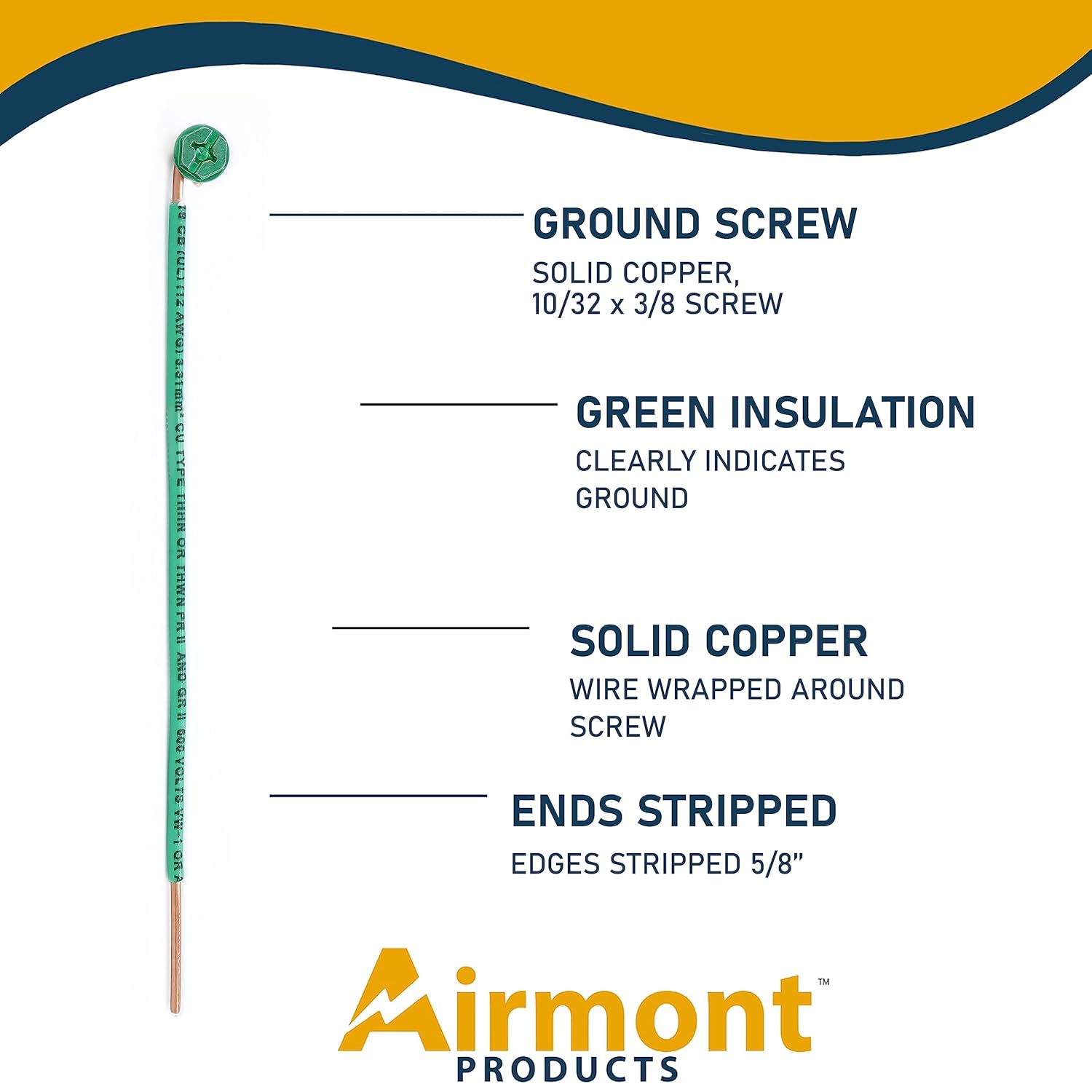 (Pack of 10) 12 AWG Solid Copper Ground Wire with Green Ground Screws – 6.5" Edge-Stripped Grounding Wire, 5/8"