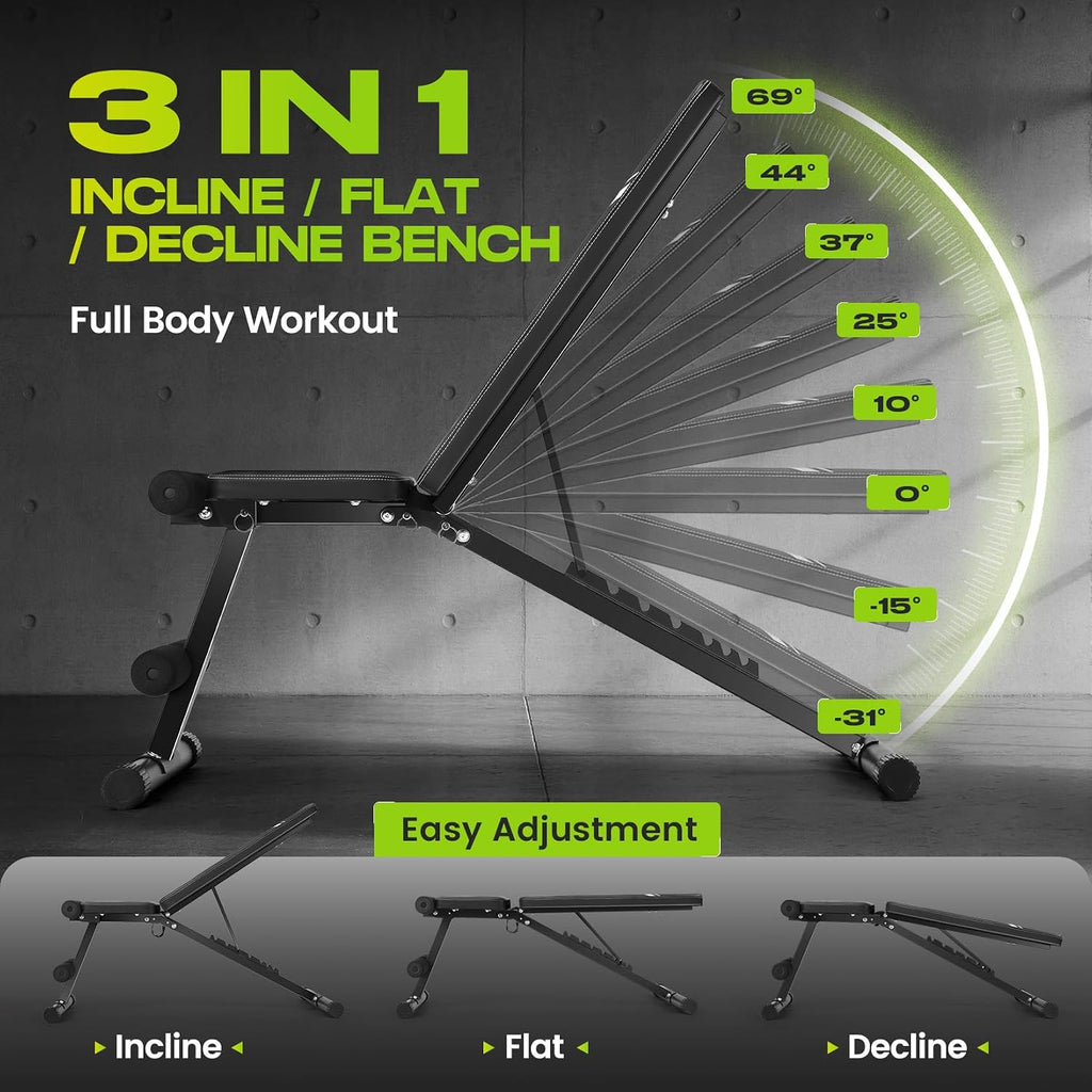 Foldable Weight Bench, ASTM-Certified 660 LBS Adjustable Workout Bench with 8 Backrest Angles, 17/20 Inch Wide Base