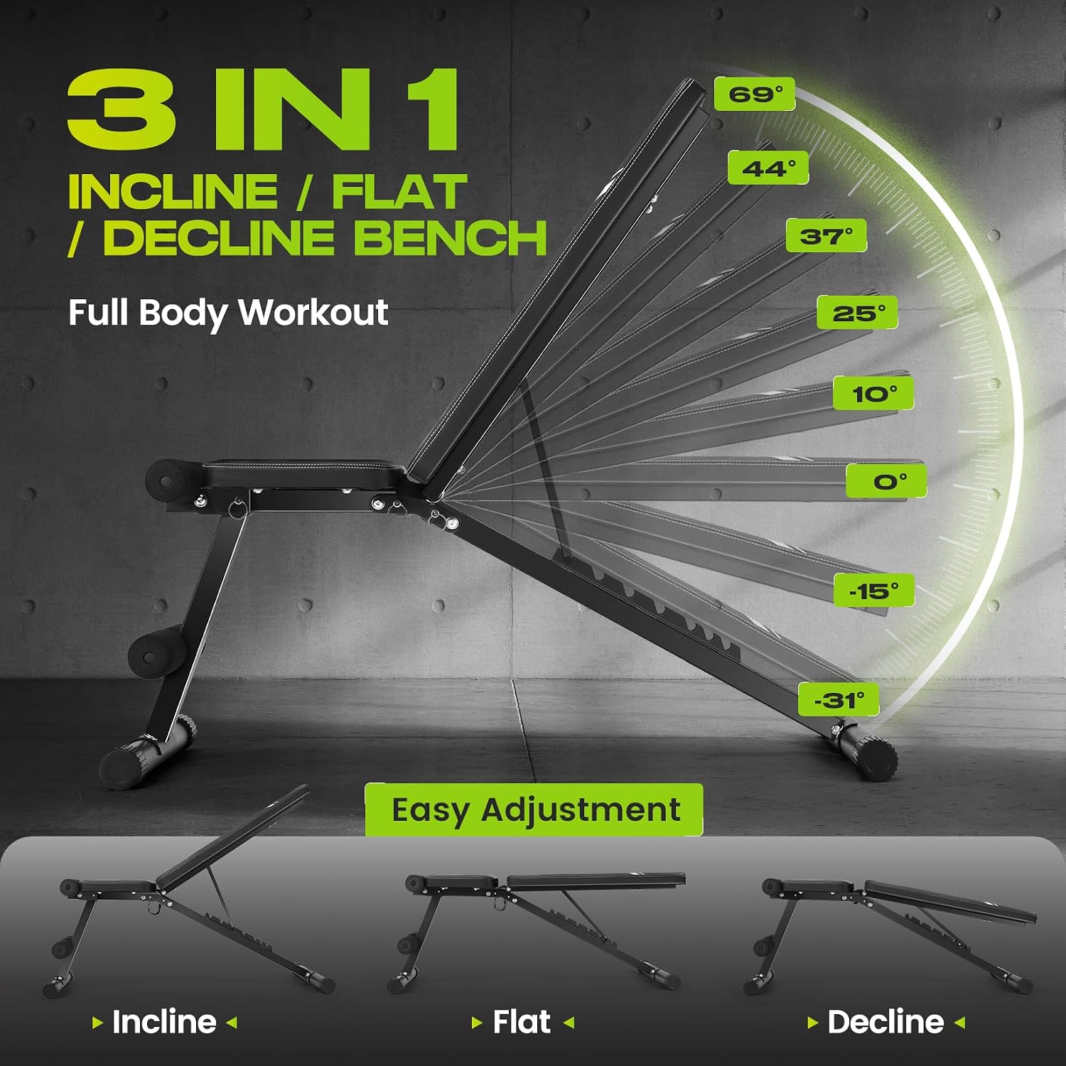 Foldable Weight Bench, ASTM-Certified 660 LBS Adjustable Workout Bench with 8 Backrest Angles, 17/20 Inch Wide Base