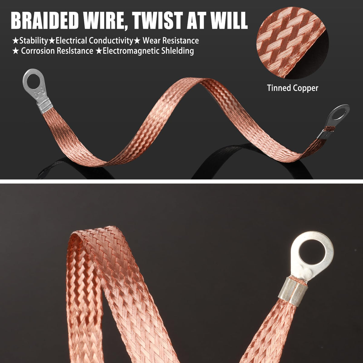 Ground Strap, 8pcs 10/13/15/20 inch Grounding Strap (Brown-Thicken)