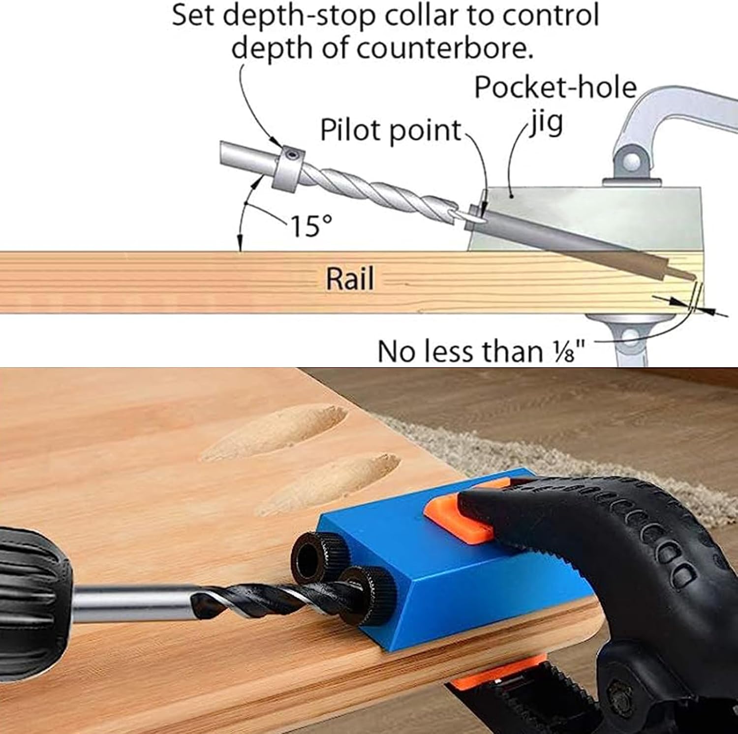 Pocket Hole Jig 14Pcs Kit - Woodwork Guides Joint Angle Tool Carpentry Locator - 15° Woodworking Inclined Hole