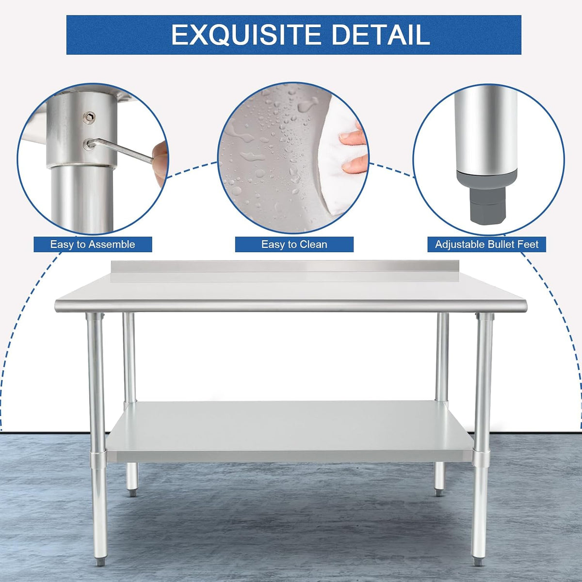 HARDURA Stainless Steel Prep & Work Table 30 x 48 Inches Backsplash