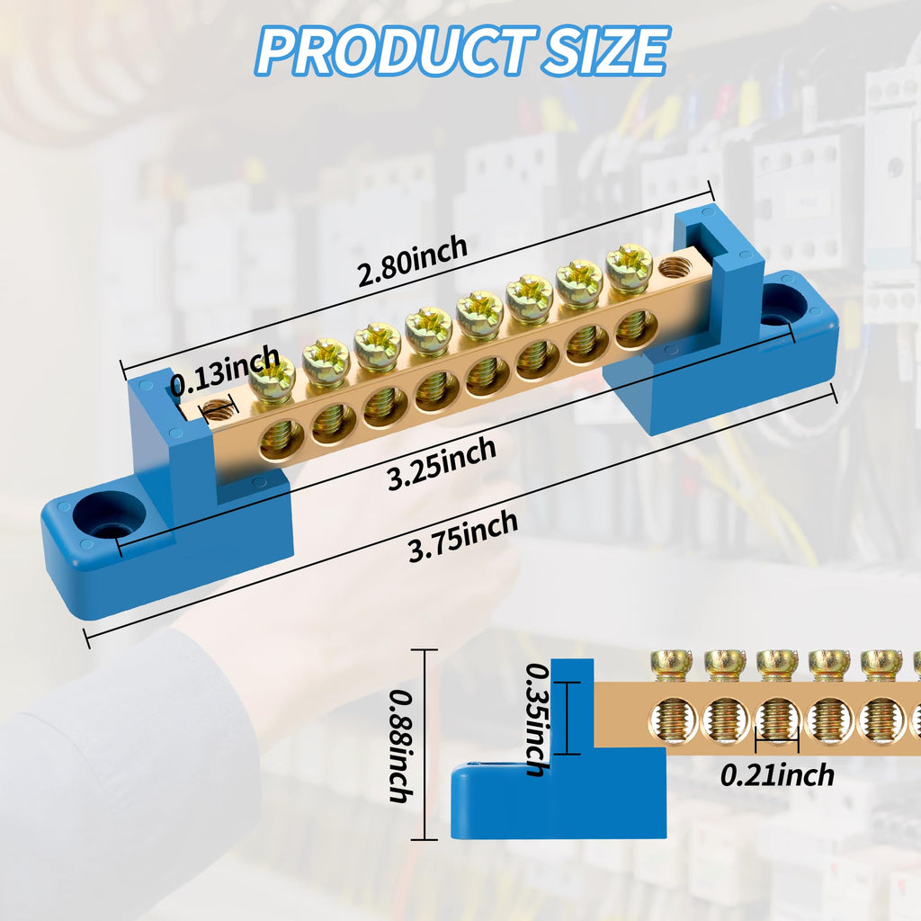 Neutral Bar, 4 Pack 8-Position Brass Terminal Block