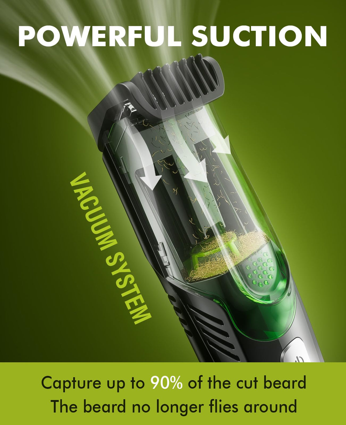 Vacuum Beard Trimmer for Men: Cordless Electric Trimmer for Less Mess