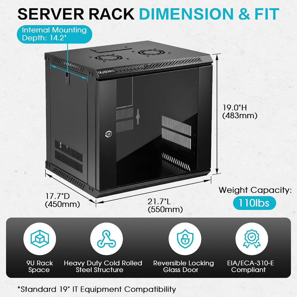 9U Wall Mount Server Rack Cabinet for 19'' IT Equipment, AV Device