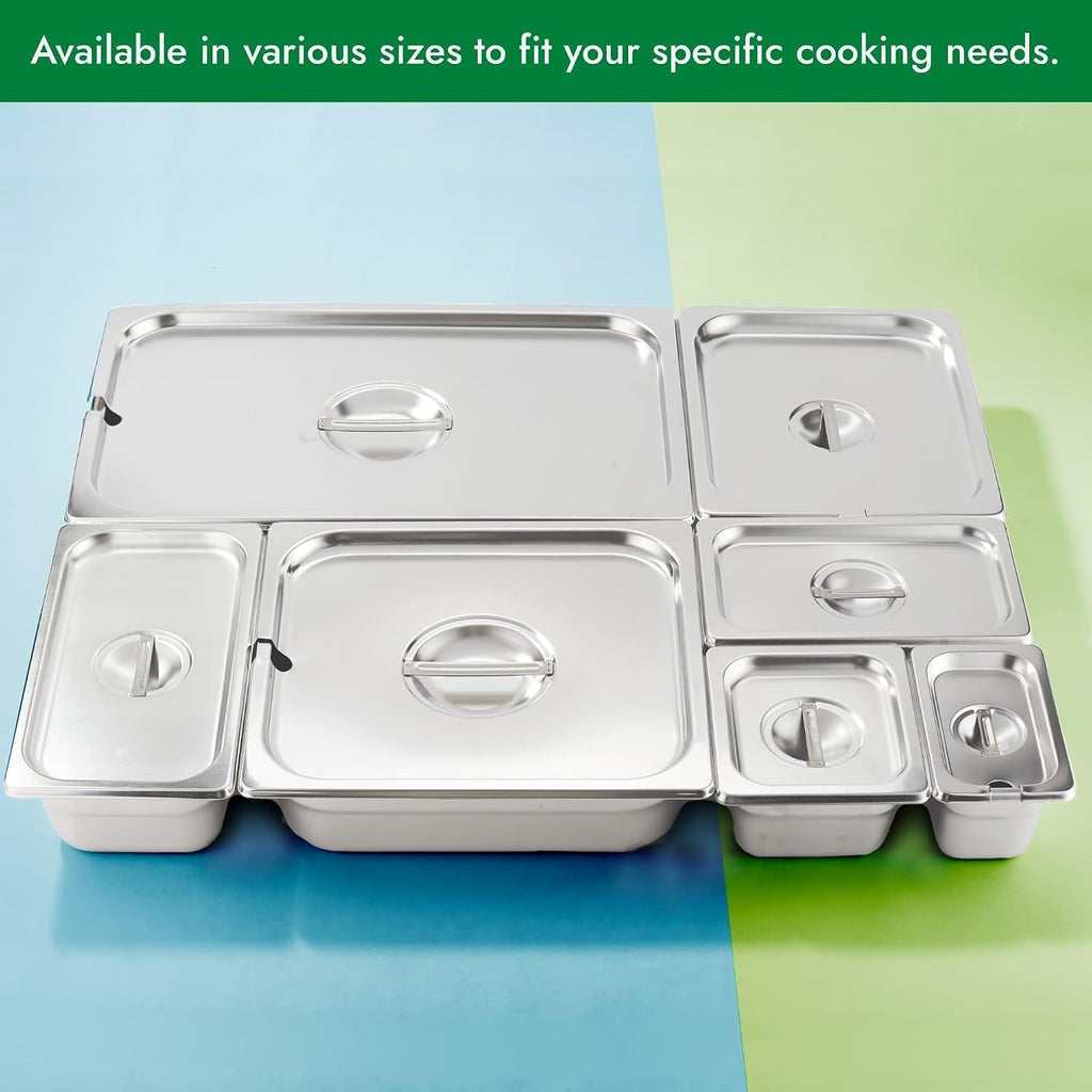 6-Pack Full Size Hotel Pan Cover, Stainless Steel Solid Steam Table Catering Food Pan Lid with Handle, 23 Gauge