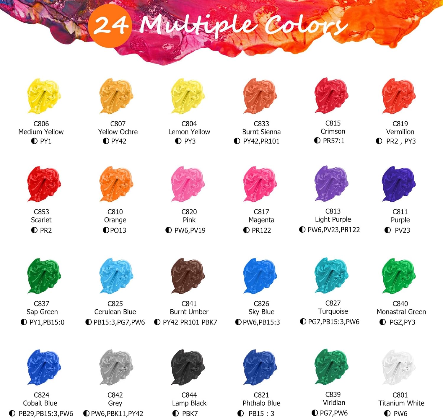 Acrylic Paint Set with 12 Brushes, 24 Colors Wood Craft Paints for Adults Kids Artists Beginners, Rich Pigments