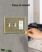 2-Pack Combo Decorator/Double Toggle Switch Cover Plate, Antique Brass