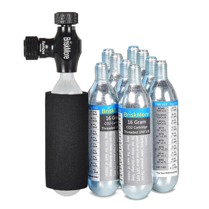 CO2 Inflator Kits with 9 X 16g CO2 Cartridges for Bike Tires, Presta and Schrader Valve Compatible, Bike Tire Pump