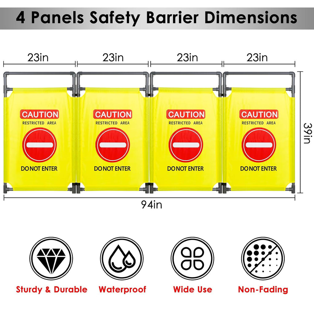 4 Panels Safety Barricade,7.8 FT Foldable Security Sign Barrier | Heavy Duty PVC Frame Barricade,DO NOT Enter" Gate