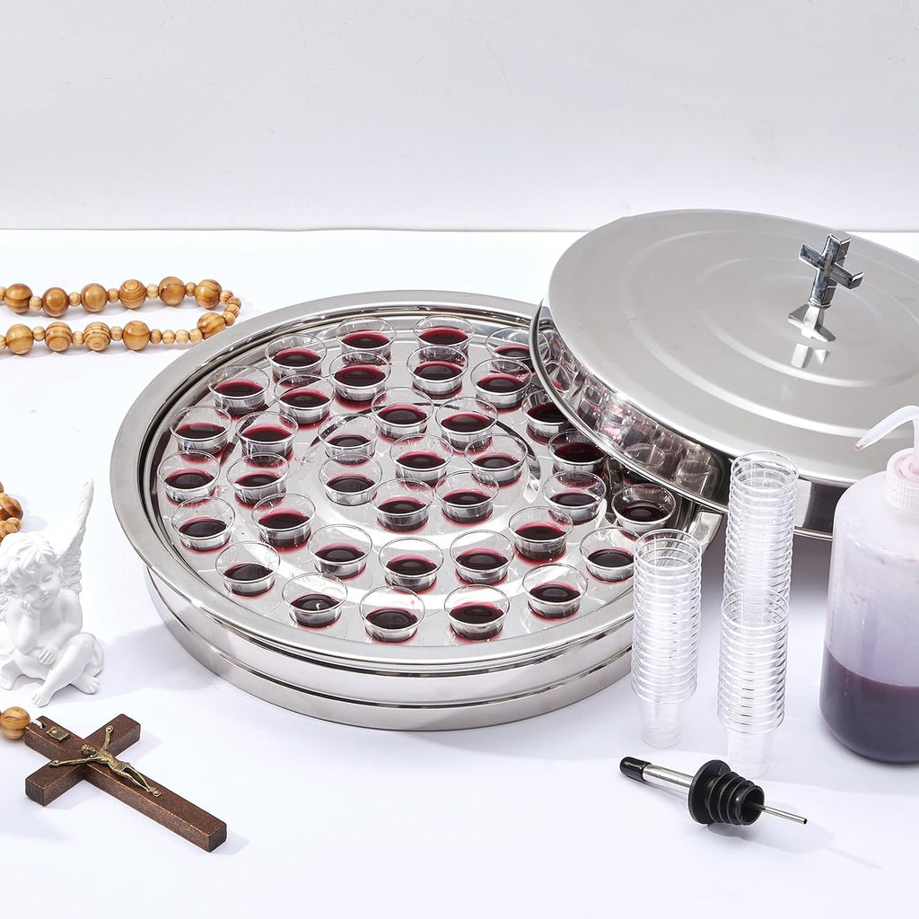 1 Set Holy Communion Trays for Churches with Lid, Churches Cup Fillers, 100 Disposable Communion Cups (Silver)