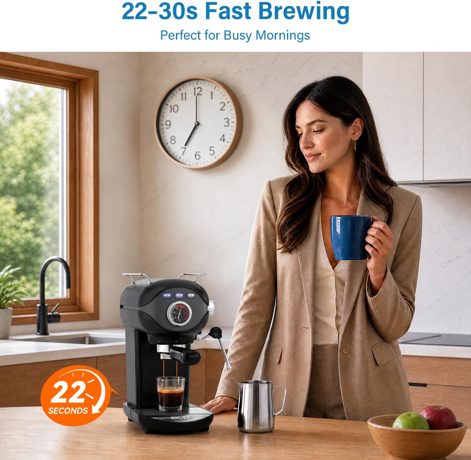 Espresso Machine, Compact Espresso Maker with Milk Frother | 20-Bar Pump, PID Control, Low Vibration Coffee Maker
