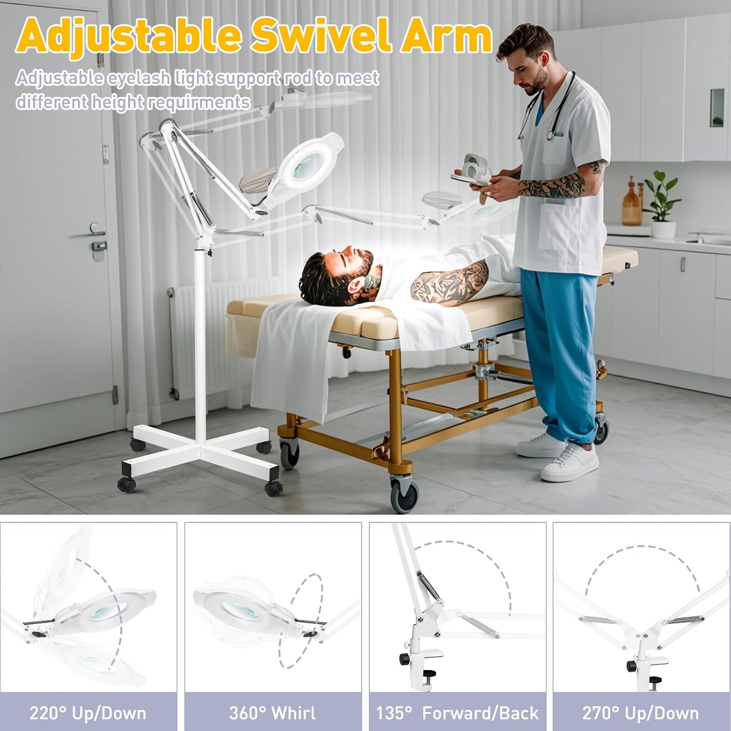 2200 Lumens Magnifying Floor Lamp, 2-in-1 Lighted Desk Magnifier | 144 LED Stepless Dimmable, 10X Real Glass, 4 Wheel