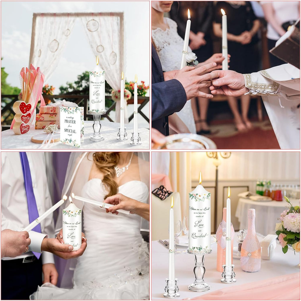 3 Pack Unity Candles with Glass Holder for Wedding Ceremony Wedding Unity Taper Candles Religious Ceremony