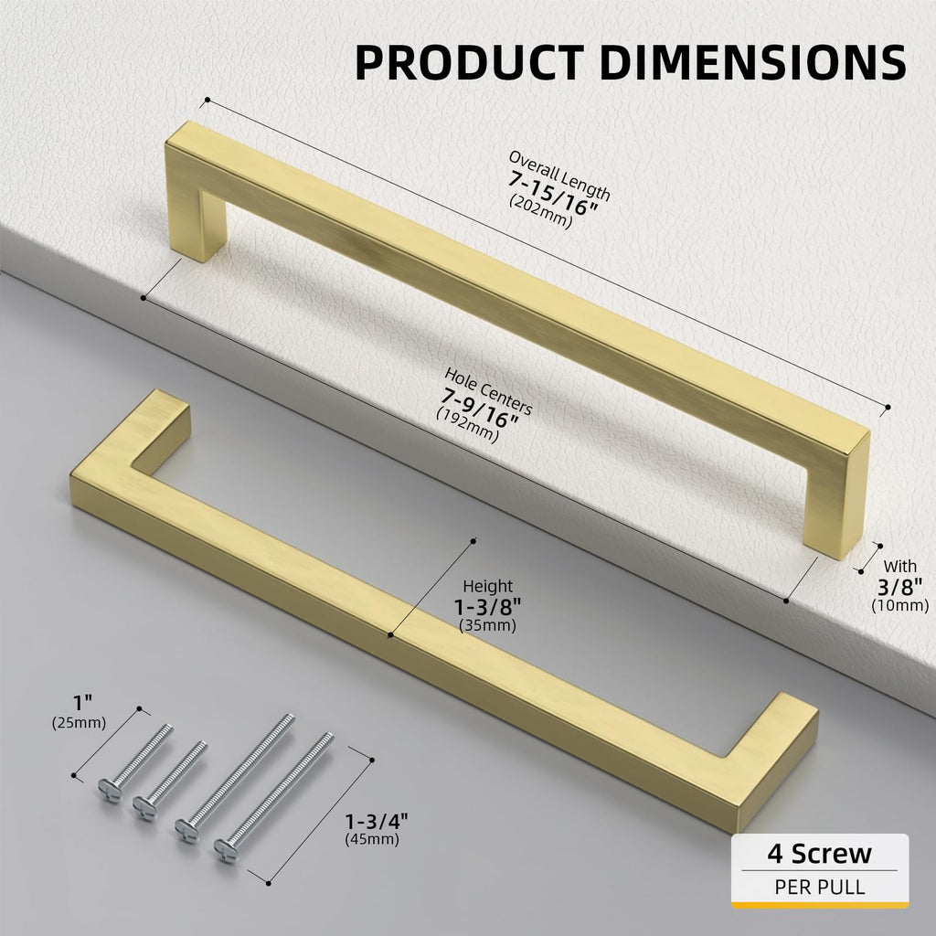 25 Pack 7-9/16" CC Brushed Gold Cabinet Pulls Kitchen Handles