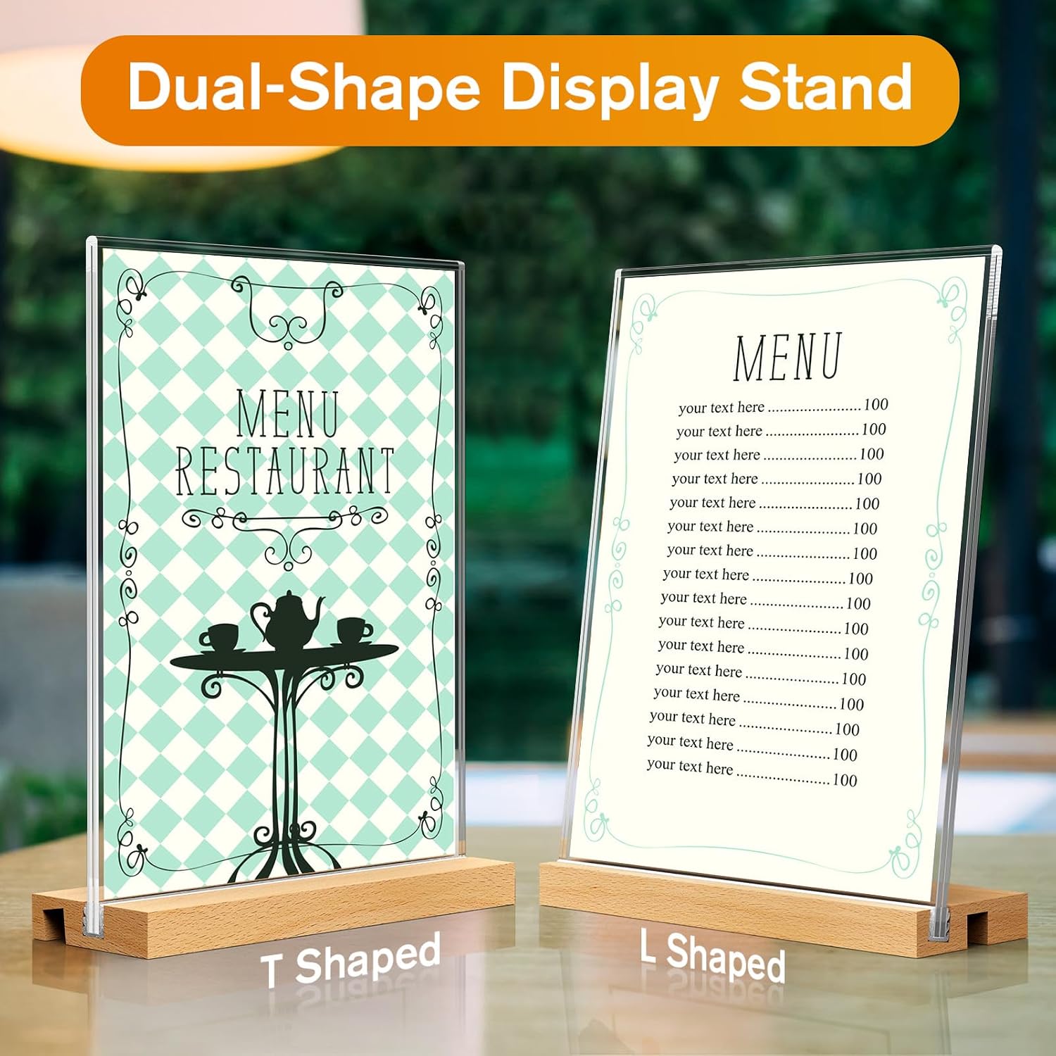 Acrylic Sign Holder with Wood Base 8.5"x11" T/L Display, 3 Pack | Easy Sign Replacement, Clear Acrylic Visibility