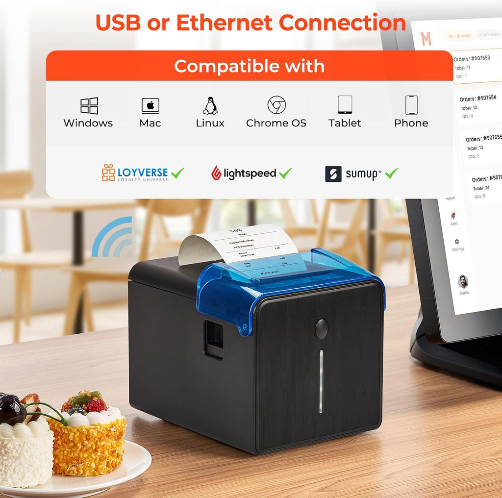 WiFi Receipt Printer P905 with USB Port, 80mm POS Printer | Compatible with Mac Windows Chromebook Linux Cash Drawer