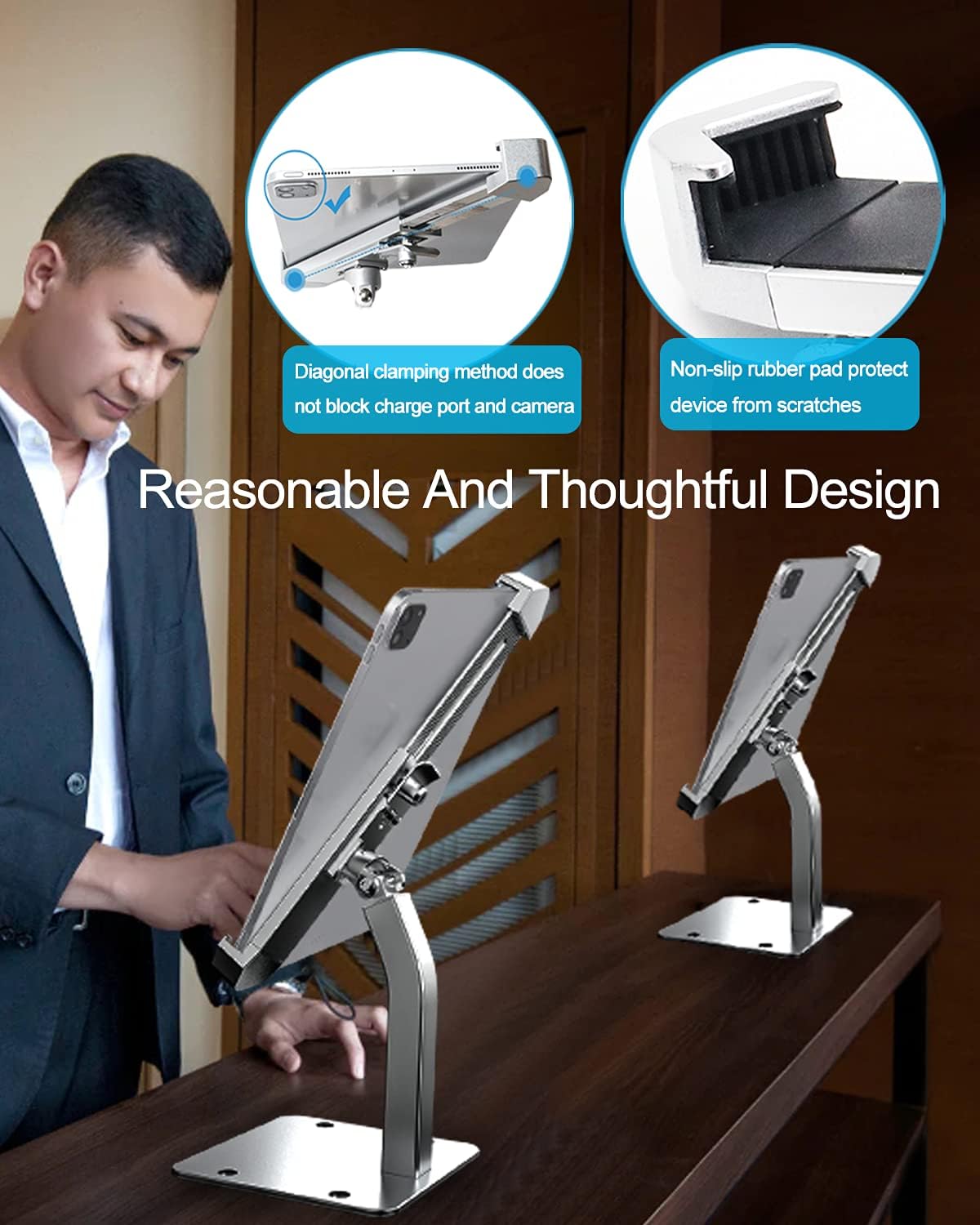 iPad Kiosk Stand, Anti-Theft Tablet POS Holder Desk Mount with Security Lock & Key, Heavy Duty Base & 360° Rotation