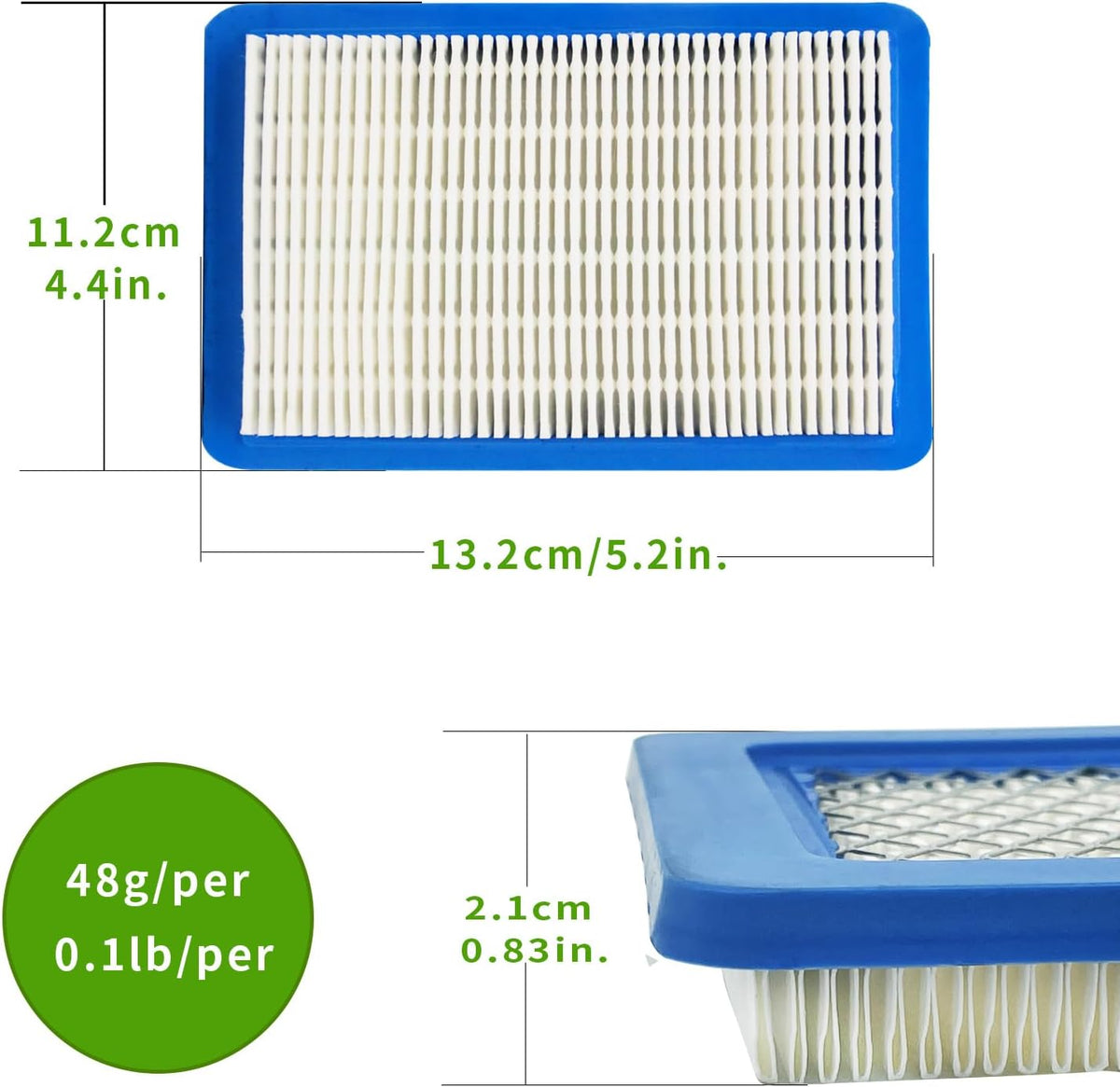 491588S Air Filter for Lawn Mower, 491588s 491588 Replacement Flat OEM Air Cleaner Cartridge Compatiable with Toro 20332, Craftsman 33644, 2 Packs