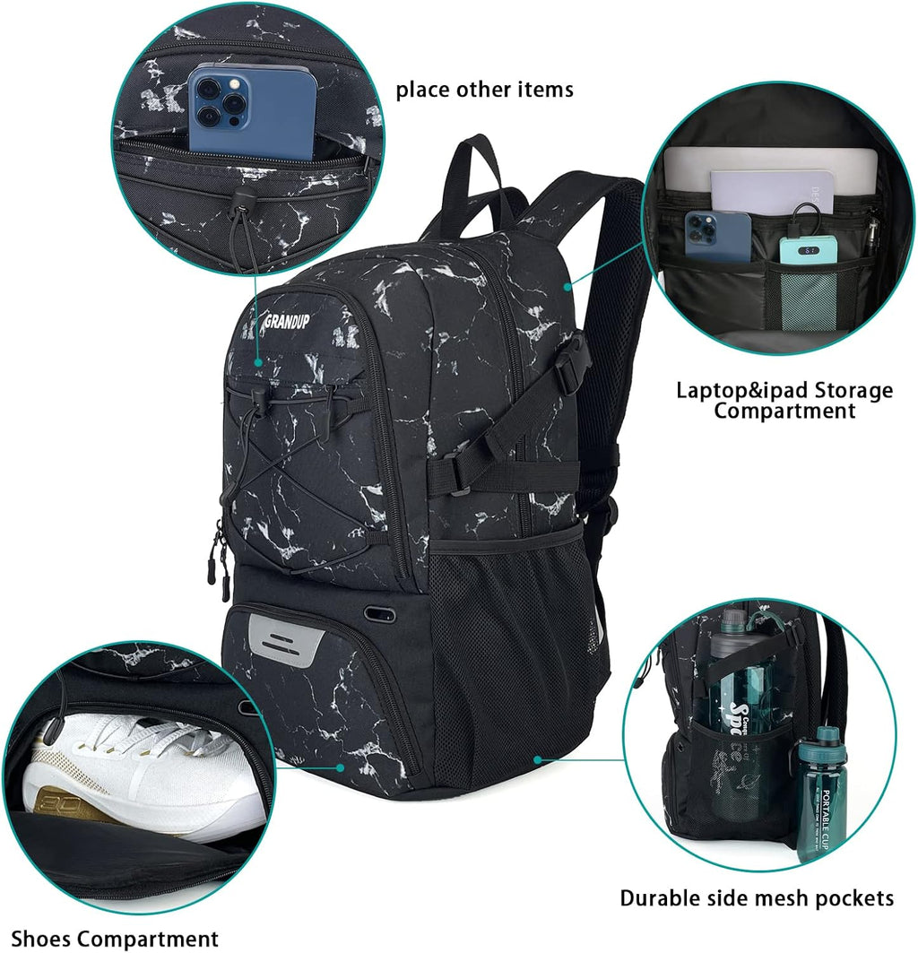 Basketball backpack with ball and shoes compartment Fit Volleyball, soccer, Swim, Gym, Travel, and School, large