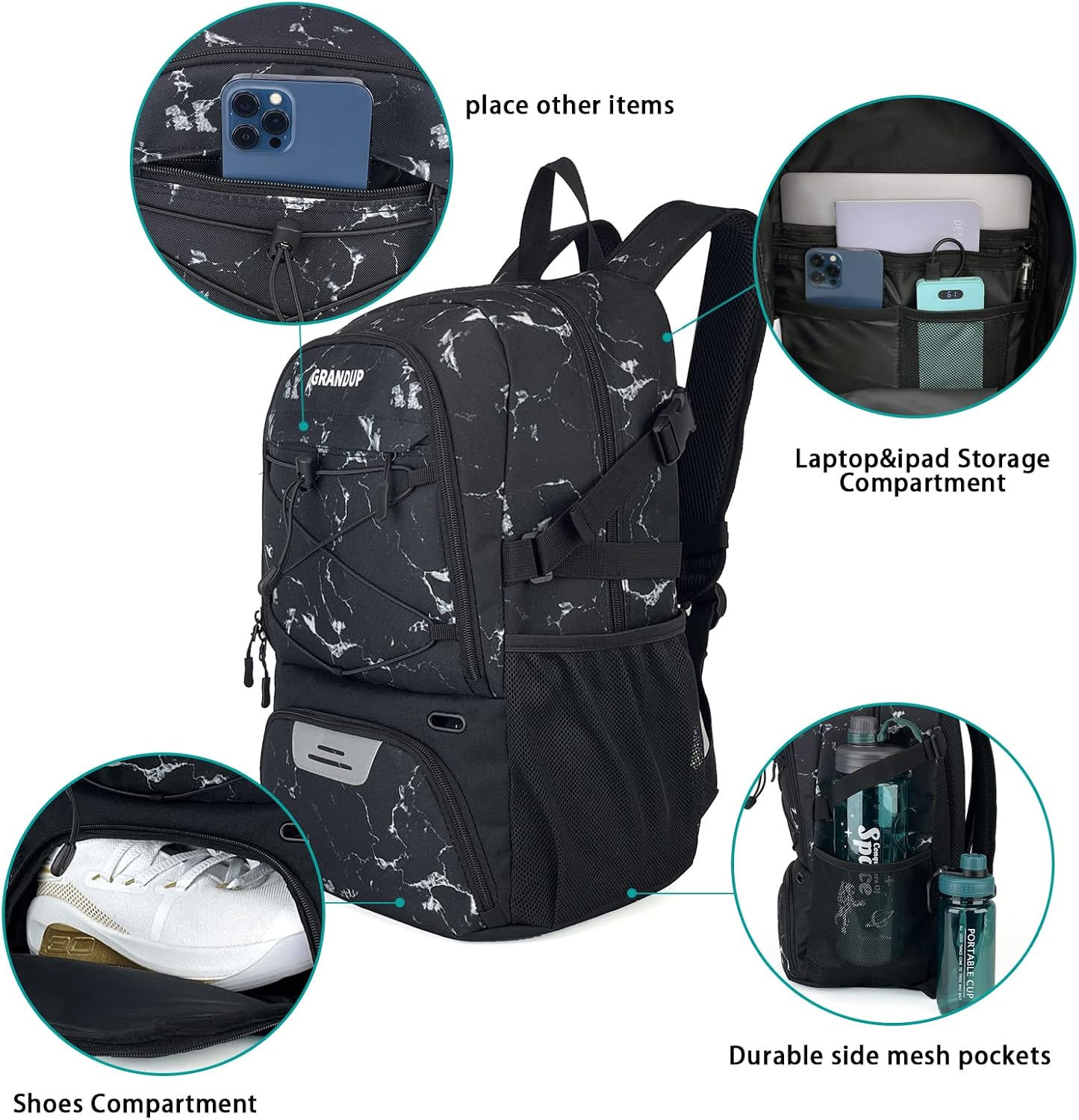 Basketball backpack with ball and shoes compartment Fit Volleyball, soccer, Swim, Gym, Travel, and School, large