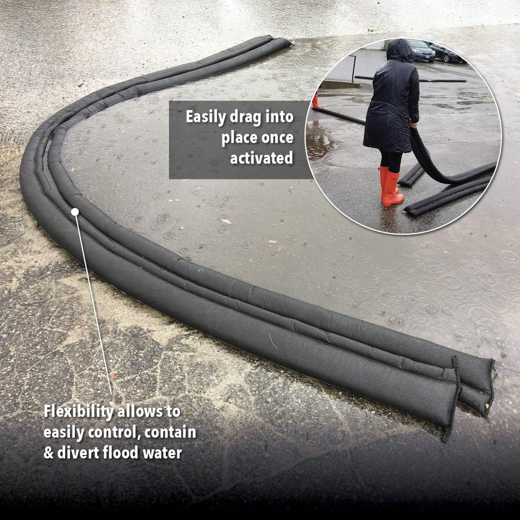 QD65-4 Water Activated 5ft Flood Barrier, 4 Pack, Black | absorb, contain & divert problem flood water