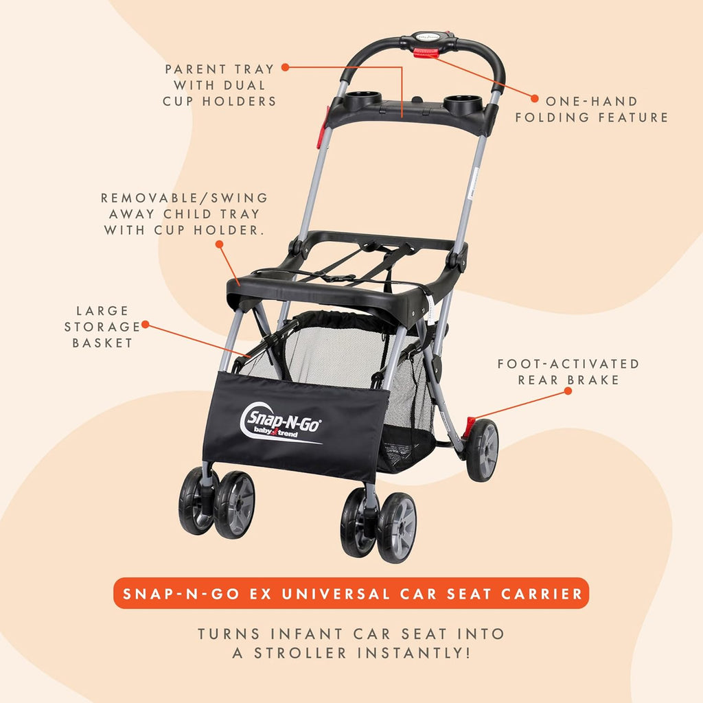 Snap N Go EX Polyester Lightweight Foldable Universal Single Infant Car Seat Carrier with 2 Cup Holder and Covered