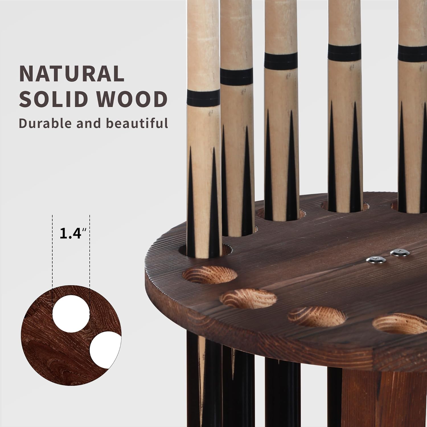 360° Rotating Natural Wood Pool Stick Holder, Floor Stand Pool Cue Rack Holds 15 Sticks, Storage Organizer for