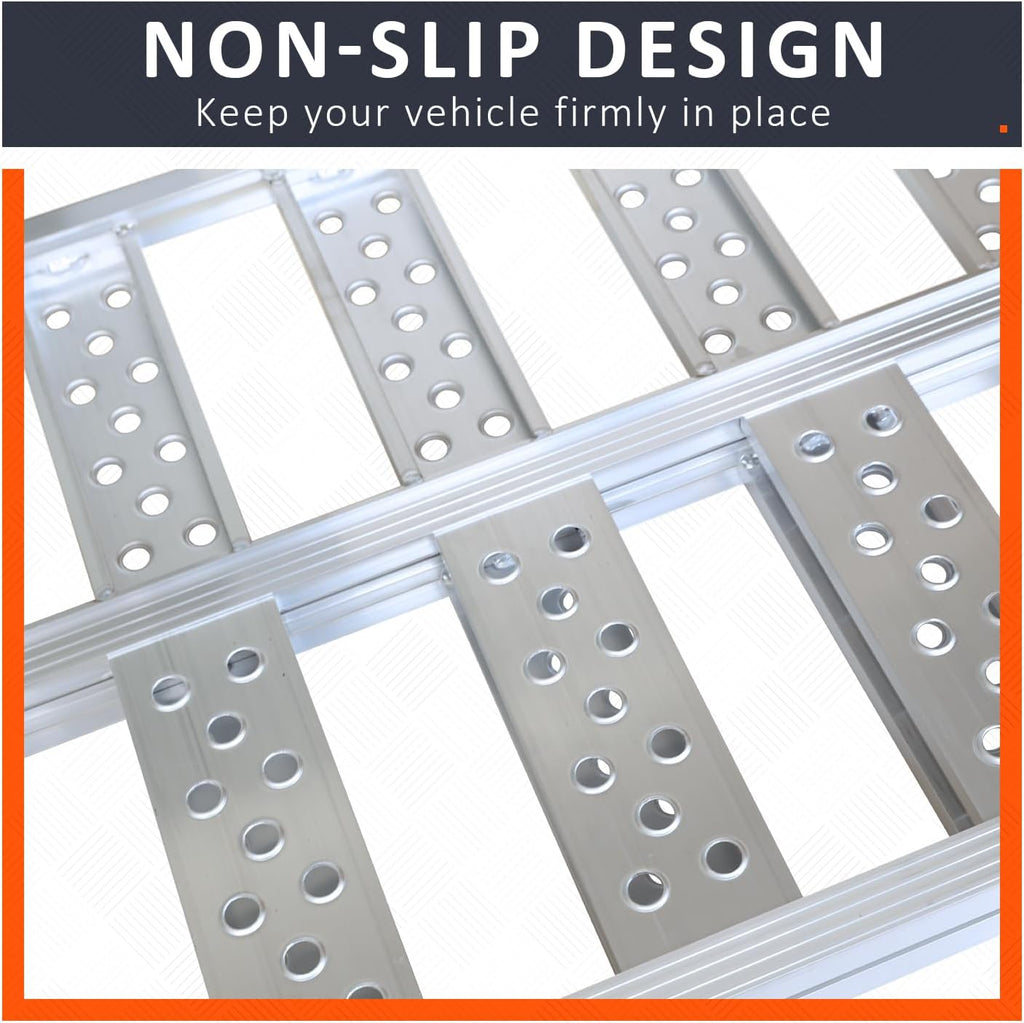 Aluminum Tri-Fold Ramp with Treads, 1600 lbs Capacity/535lbs per Section, ATV Ramp with Load Straps for Motorcycles