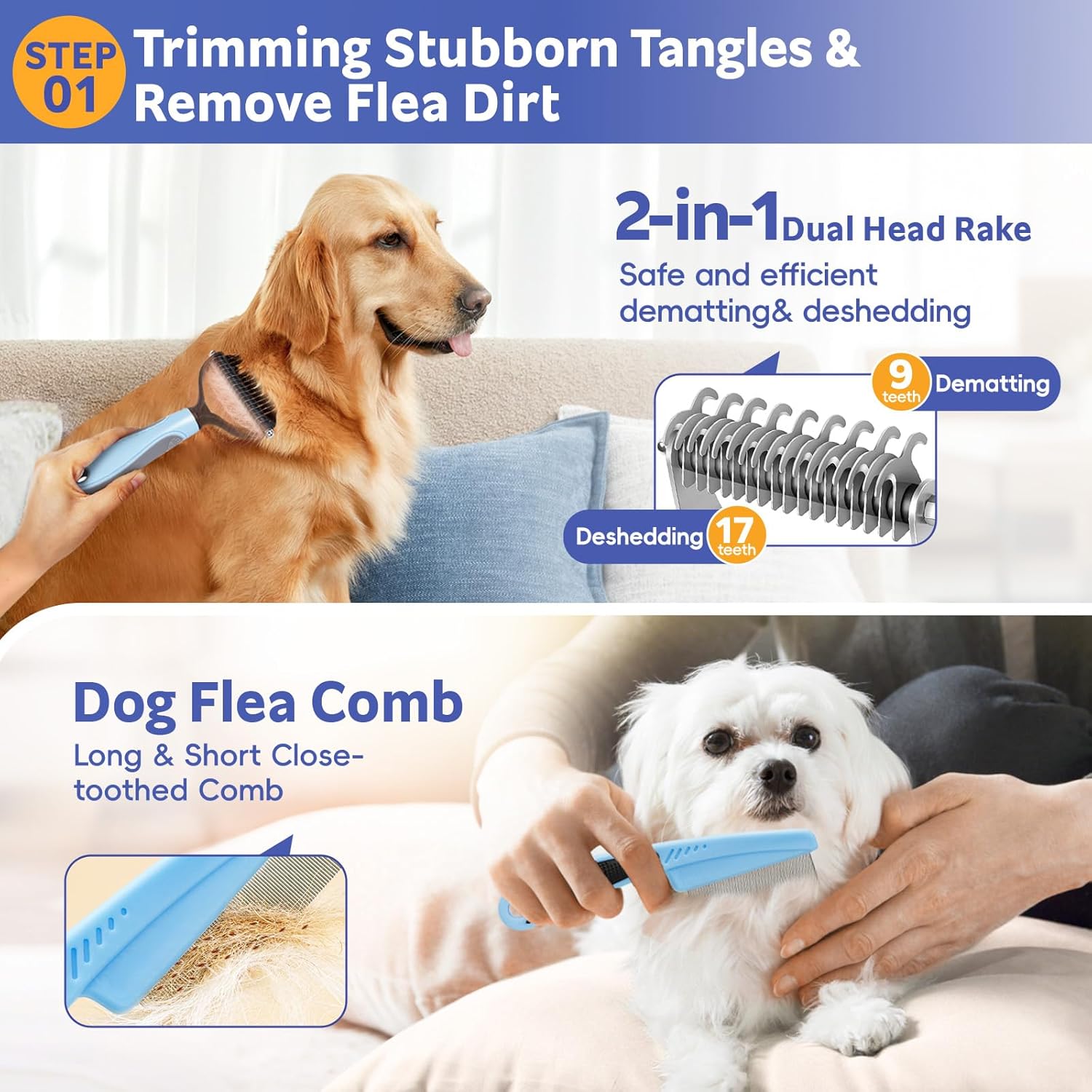 Dog Brush for Shedding 13pcs Bath Grooming Kit with Pet Nail Clipper and File - Dog Bath Brush Cat Grooming Supplies