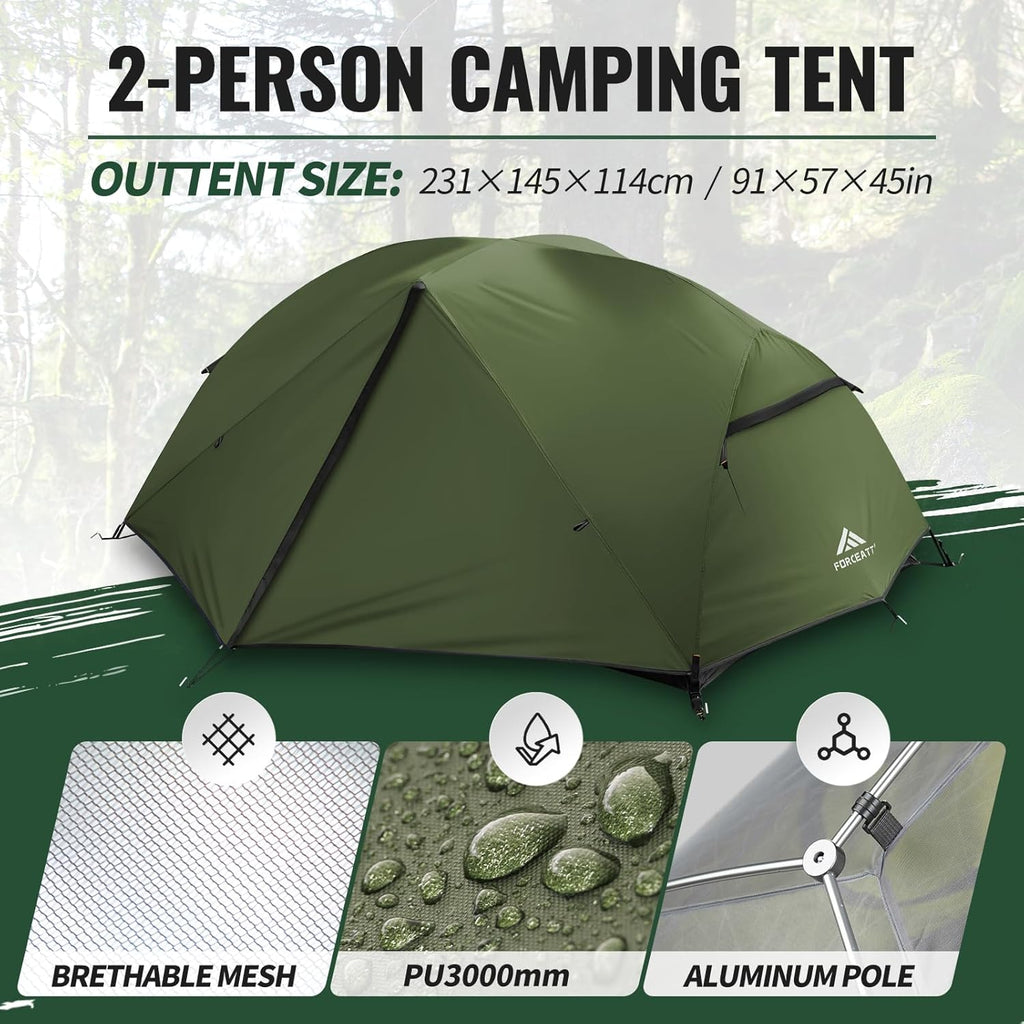 Tent for 2 and 3 Person is Waterproof and Windproof, Camping Tent for 3 to 4 Seasons,Lightweight Aluminum Pole