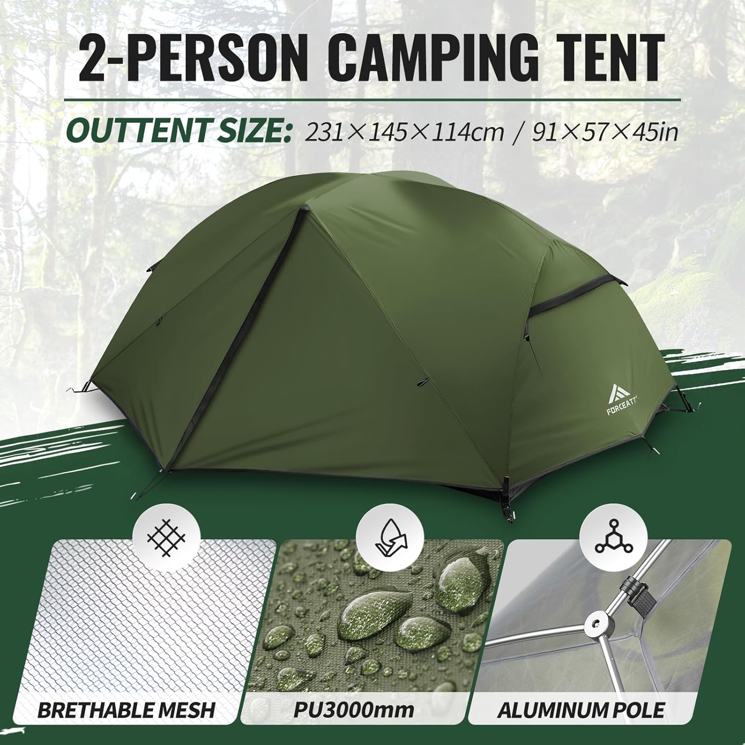 Tent for 2 and 3 Person is Waterproof and Windproof, Camping Tent for 3 to 4 Seasons,Lightweight Aluminum Pole