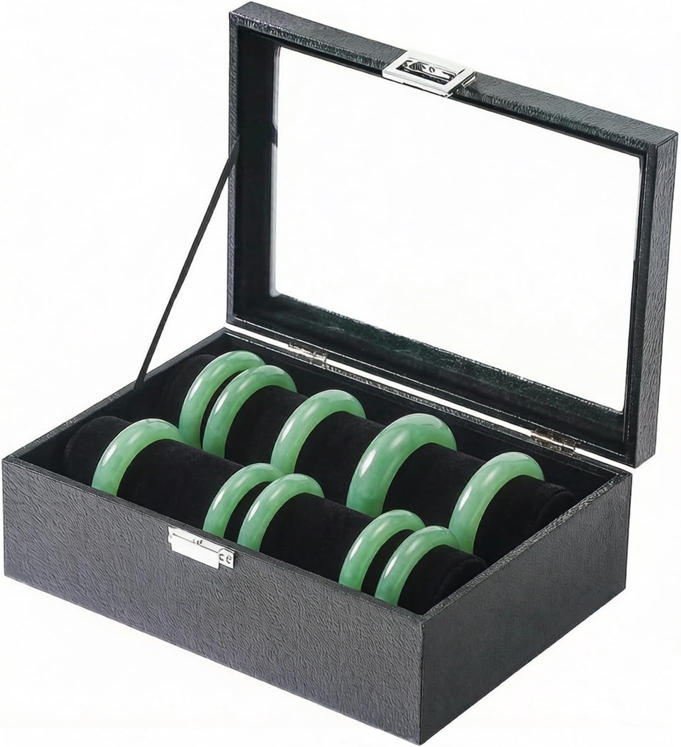 Bracelet Display Holder with Rods for Bangles Watches, Jewelry Organizer Box Storage Case with Clear Lid (Black)