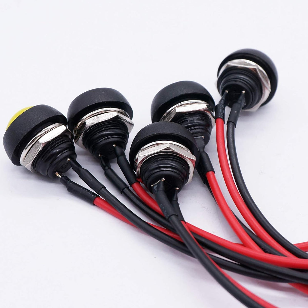 Twidec/10Pcs 12mm Momentary Push Button Switch 1/2" Mounting Hole On Off Mini Round Waterproof 5 Color with Pre-soldered Wires PBS-33B-5C-X-2