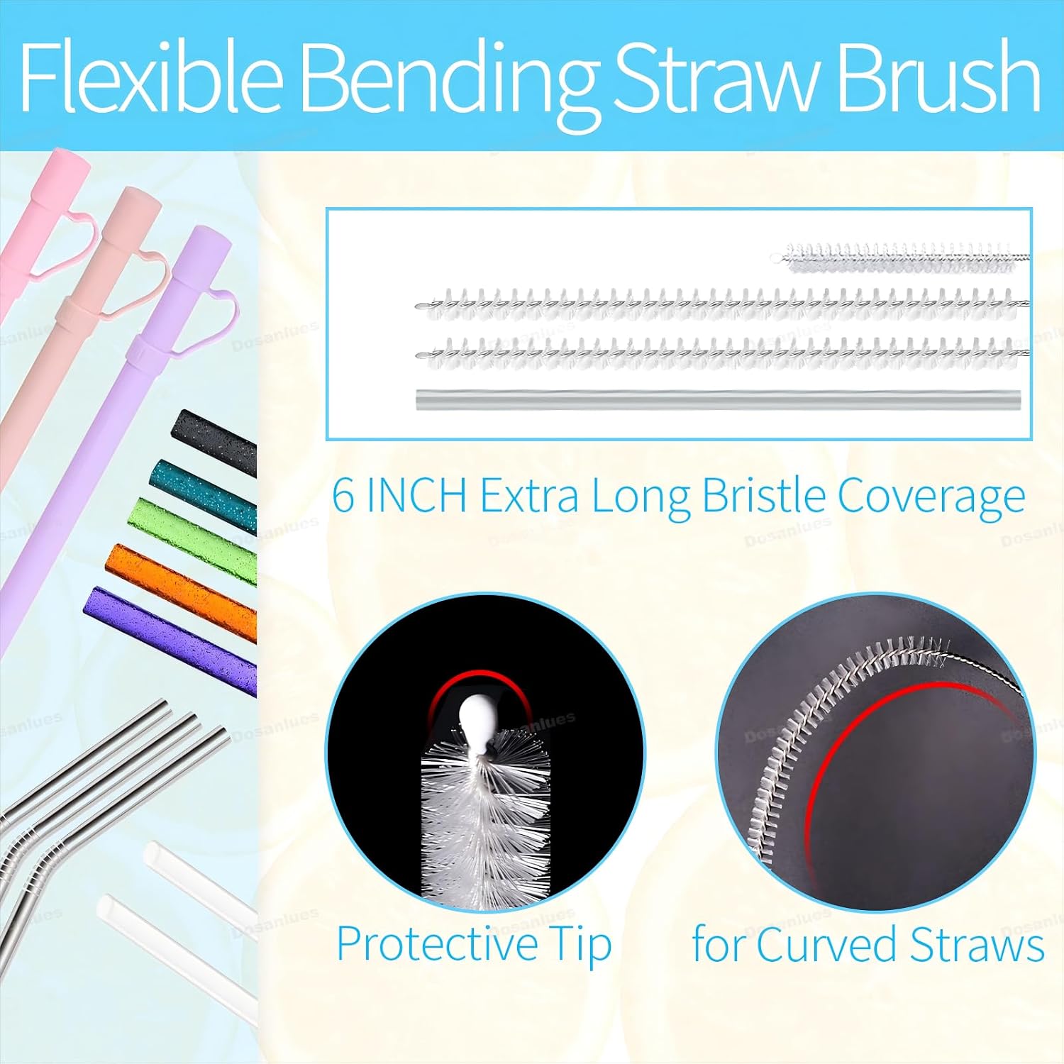 Bottle Cleaner Brush Set - 8 Pack Bottle Brushes for Cleaning | Gray for Owala, Tumbler, Sports Water Bottle, Wine Glass