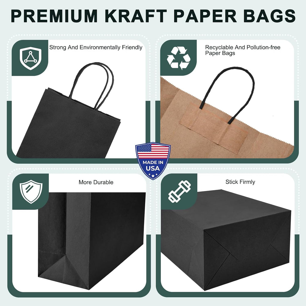 Black Paper Gift Bags 8x4.25x10.5 Inches 100 Pack