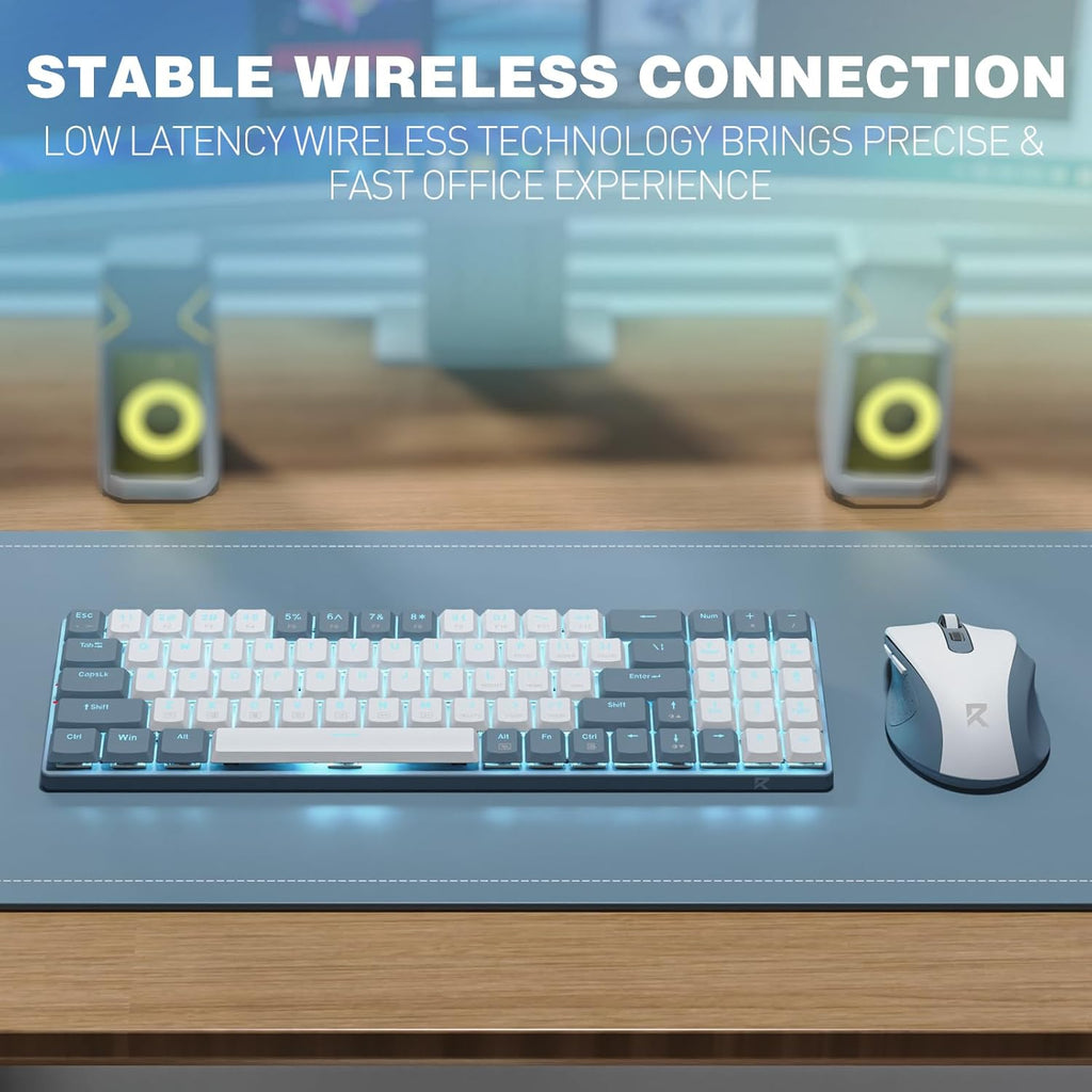 Wireless Keyboard and Mouse Combo, 78 Keys 2.4Ghz Wireless Low-Profile Mechanical Red Switch Keyboard w/Slim