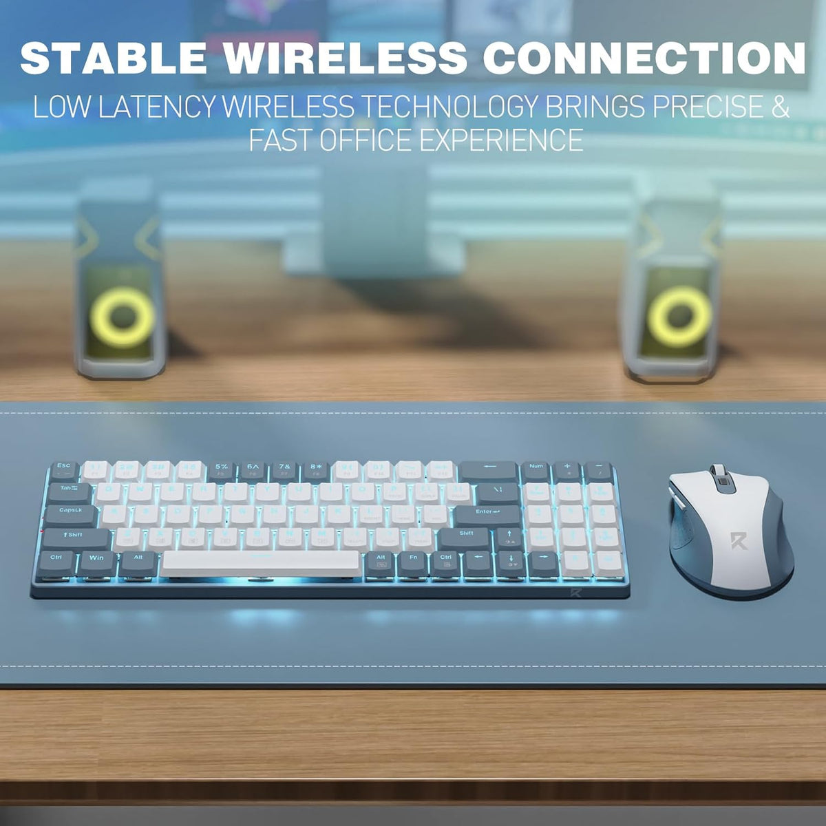 Wireless Keyboard and Mouse Combo, 78 Keys 2.4Ghz Wireless Low-Profile Mechanical Red Switch Keyboard w/Slim