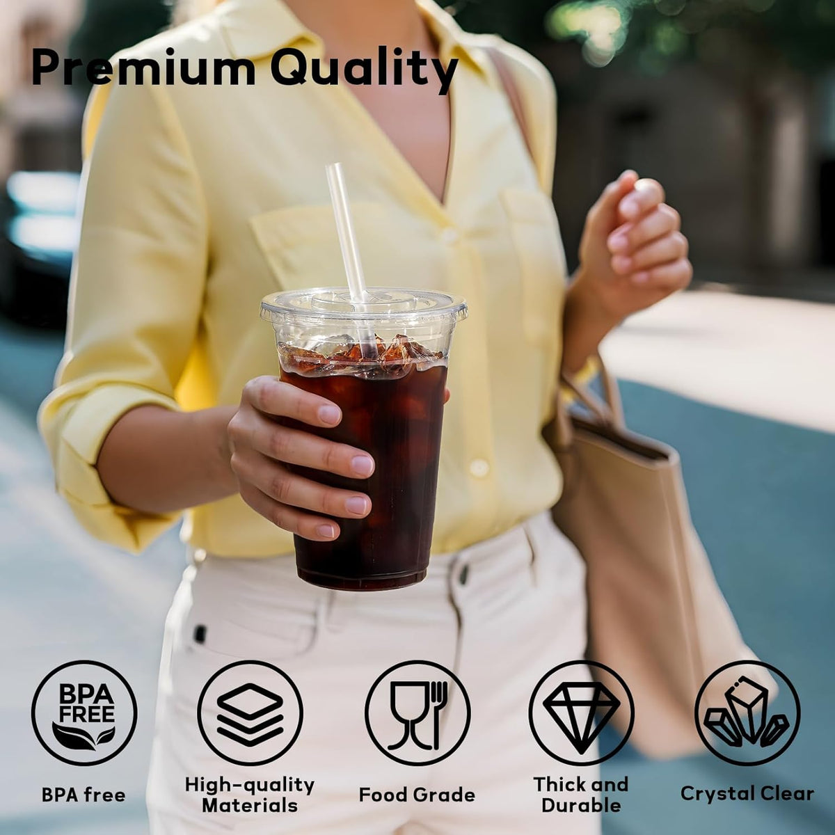 25 Pack - 16 oz Plastic Cups with Lids and Straws, Clear Iced Coffee Cups with Lids, Disposable Cups with Lids for