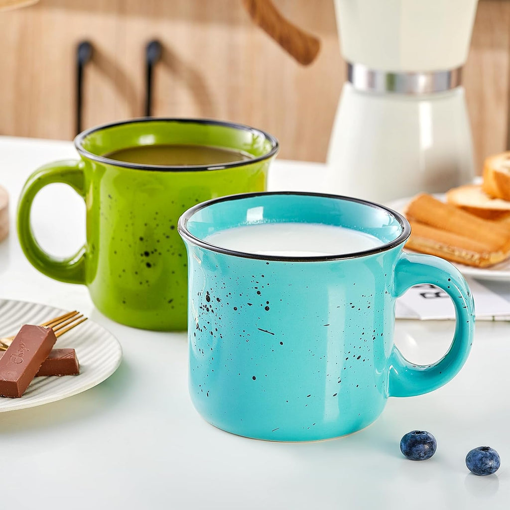 Set of 4 Large Ceramic Mugs with Handles, 16 oz, Vibrant Colors, Microwave & Dishwasher Safe, Perfect for Coffee