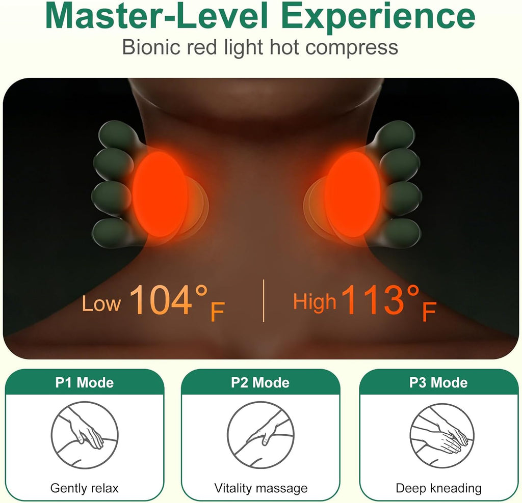 Human-Like Neck Massager with Heat for Pain Relief Deep Tissue, Cordless 4D Kneading Neck and Shoulder Massager Back