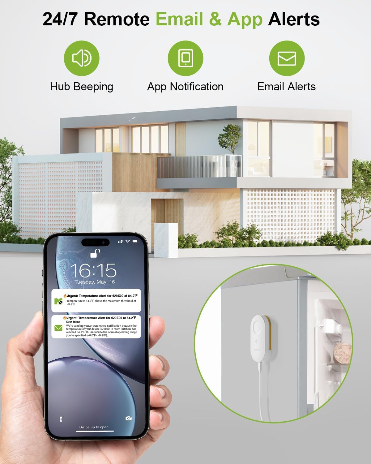 Freezer & Fridge Thermometer, App Alerts, Flat Probe, Hub Required