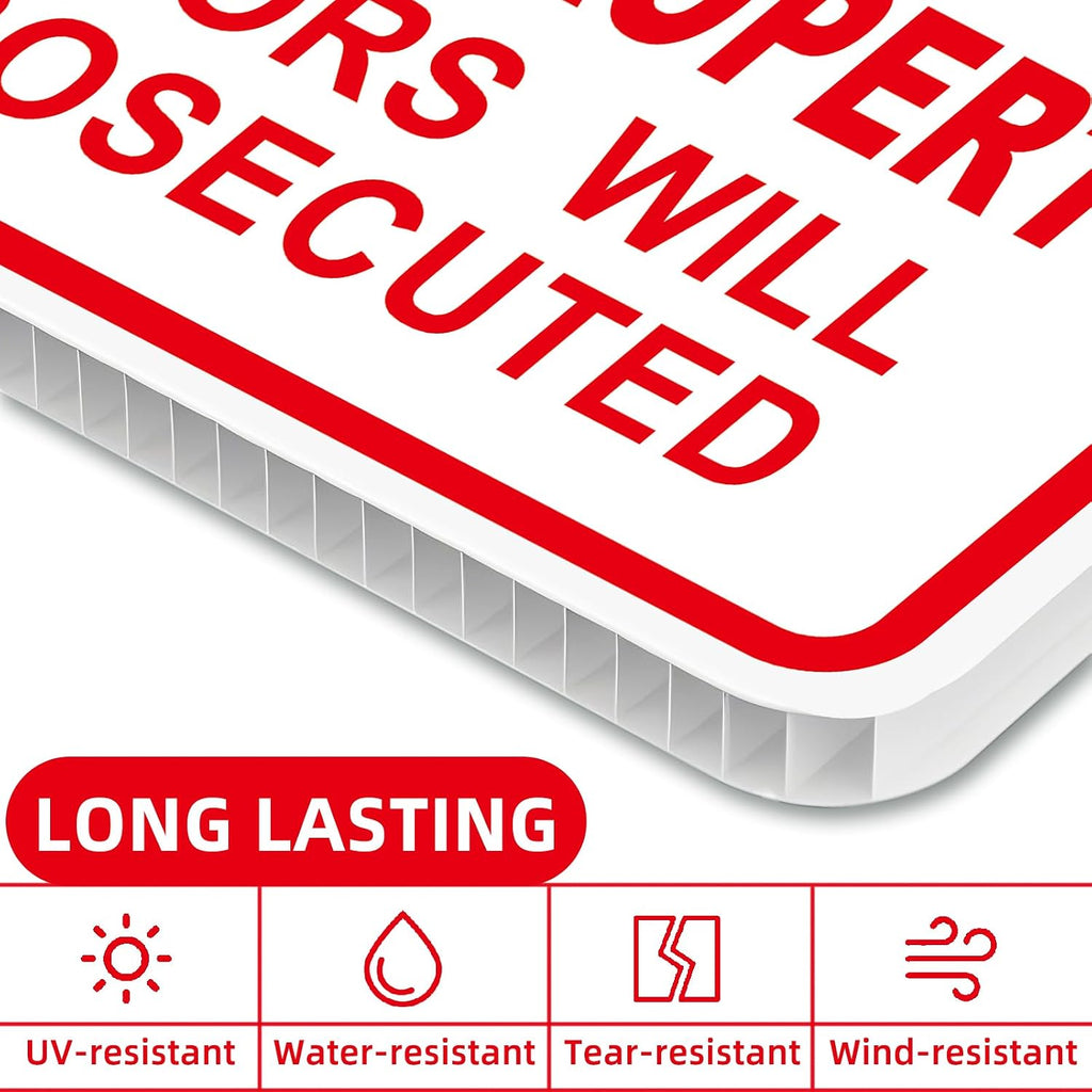 No Trespassing Signs Private Property, 2Pcs 13"x10" 2-Sided, H-Stake | UV HD-printed, weatherproof. This No