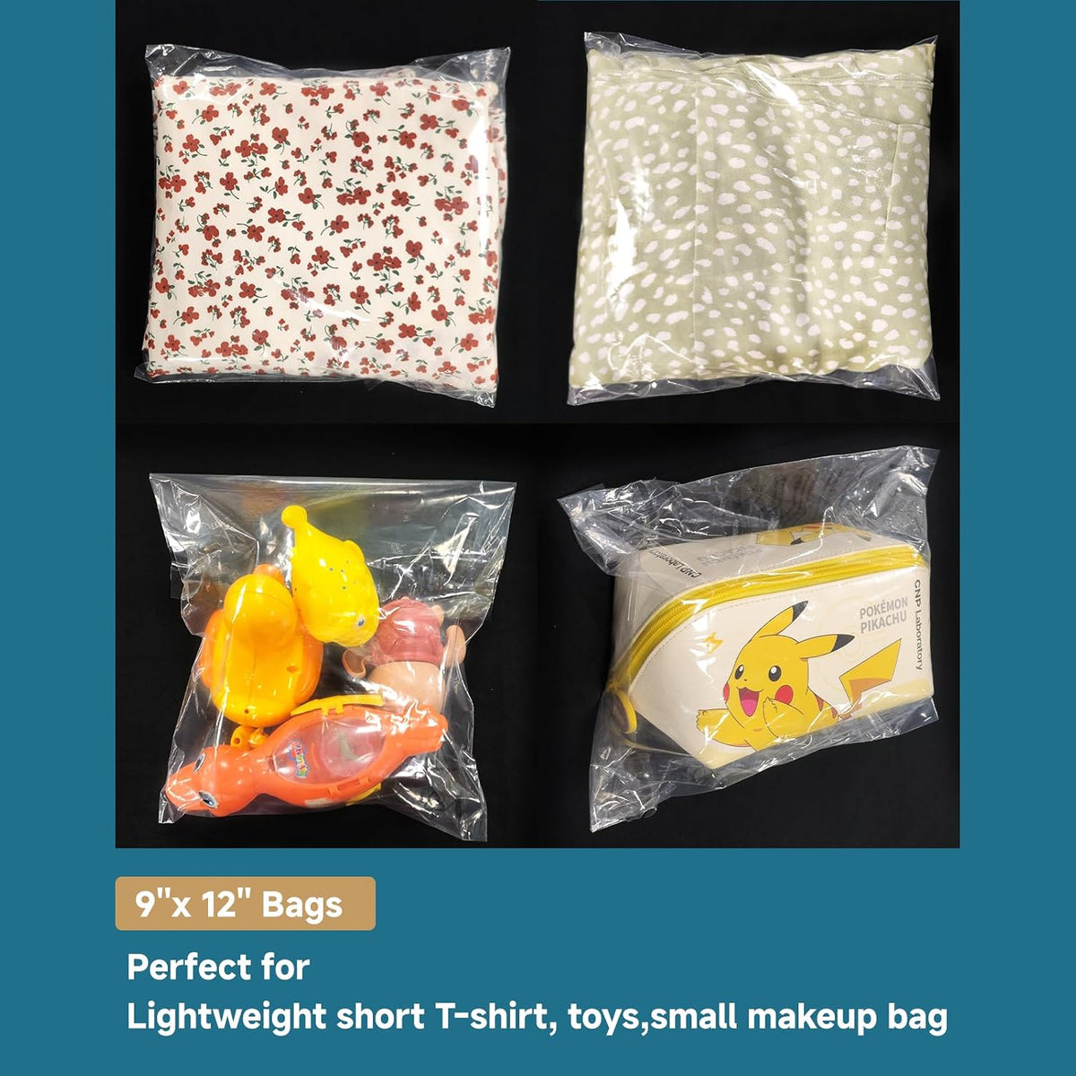 Clear Poly Bags with Suffocation Warning for Packaging, T Shirts & Mailing - Permanent Adhesive (100 Count 9''x12'')