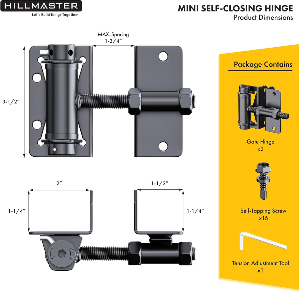 Heavy Duty Self Closing Gate Hinges for Metal/Vinyl/PVC/Wood Fence,90 Degree Narrow Wood Door Hinges with Adjustable